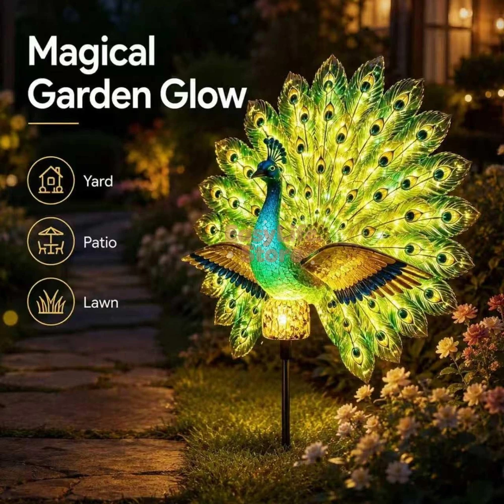 Outdoor Lighting For Patio - Solar Peacock Garden Sculpture, Outdoor Decor