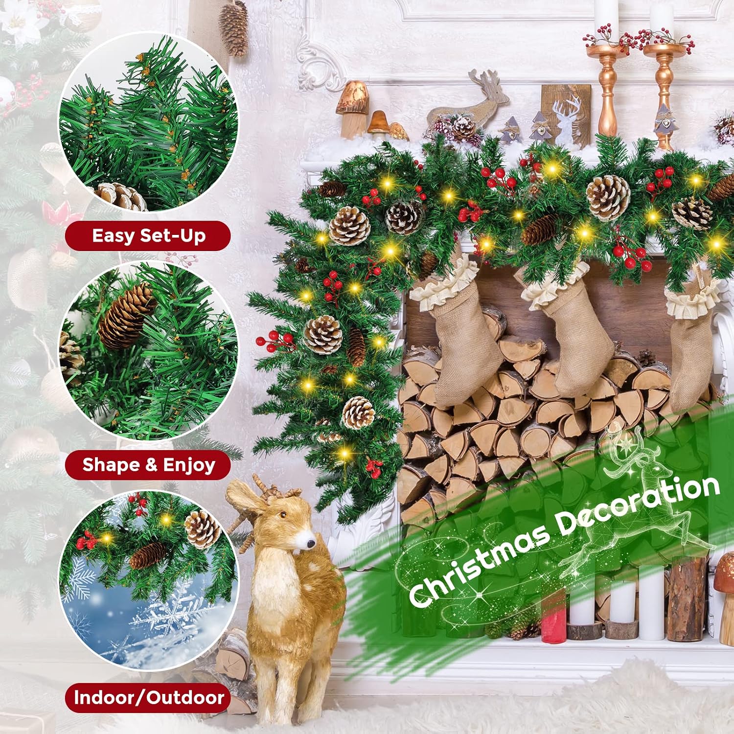 12FT Prelit Christmas Garland, - đánh giá và giá Xmas Outdoor Lighting Decorations